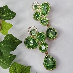 Gold Green Glam Crystal Glass Teardrop Earrings